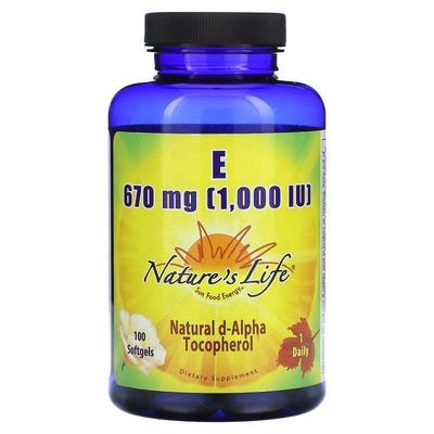 Nature's Life,Vitamin E, 670 mg (1,000 IU), 100 Softgels