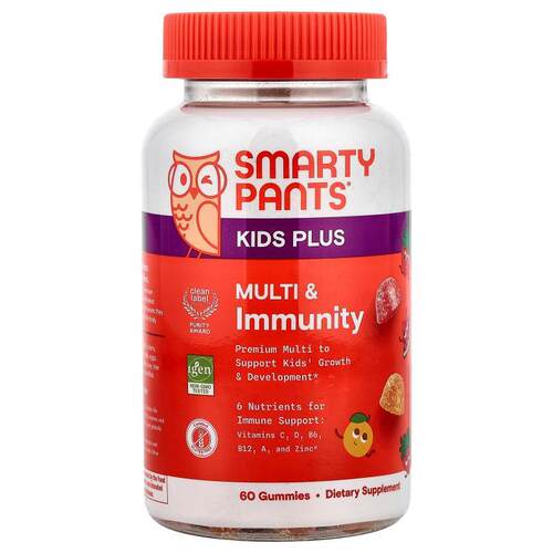SmartyPants,Kids Plus, Multi & Immunity Gummies, Strawbe