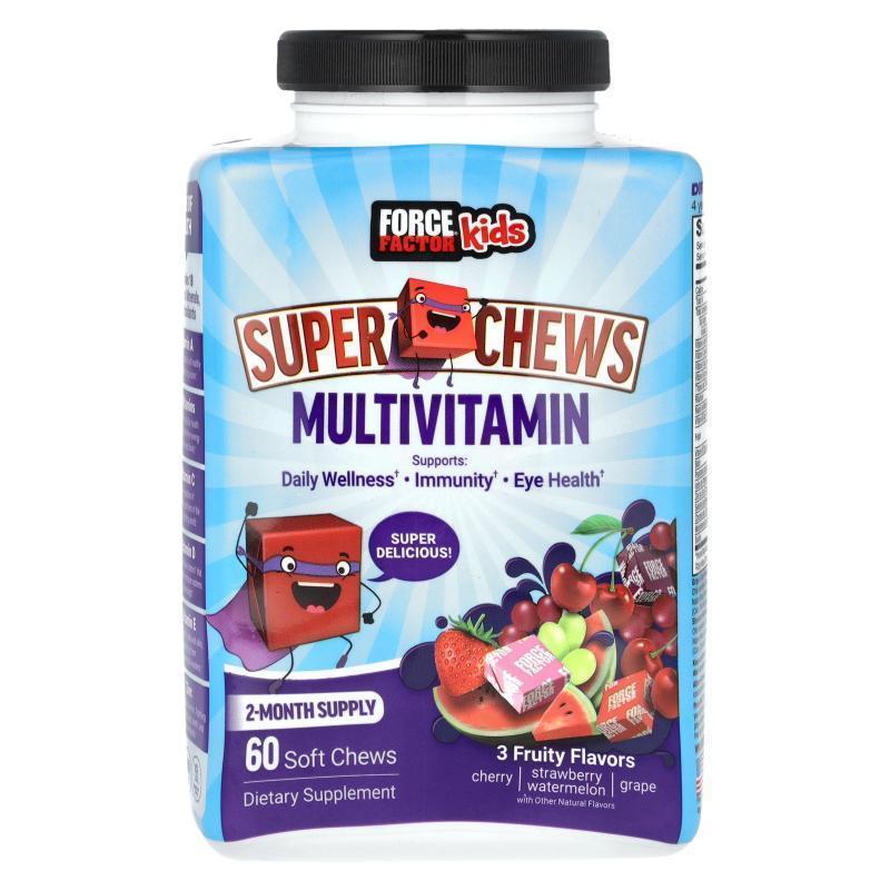 Force Factor,Kids, Super Chews Multivitamin, Cherry, Strawbe