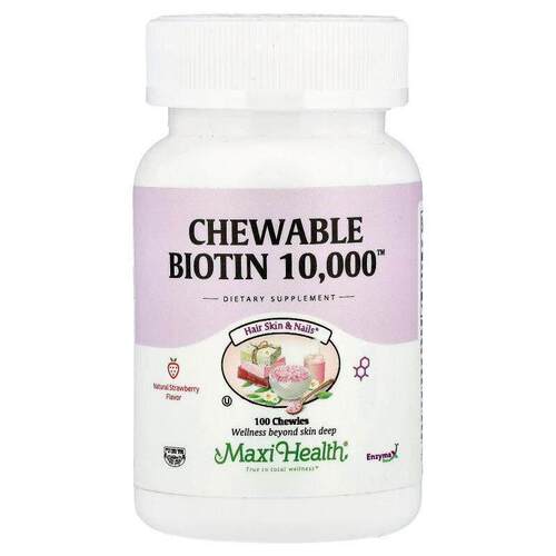 Maxi Health，咀嚼生物素10000™，天然草莓，10000微克，100粒