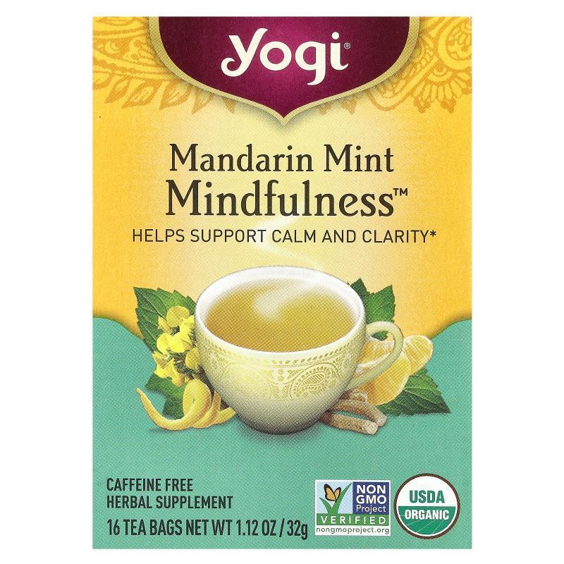 约琪,Mandarin Mint Mindfulness, Caffeine Free, 16 Tea Bags,