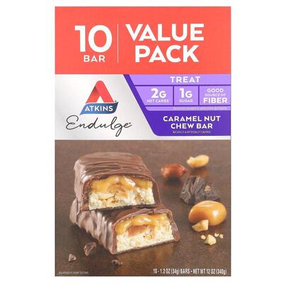 阿特金斯,Endulge, Caramel Nut Chew Bar, 10 Bars, 1.2 oz (32