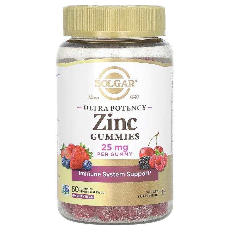 索尔加,Zinc Gummies, Ultra Potency, Mixed Fruit, 25 mg, 60 G