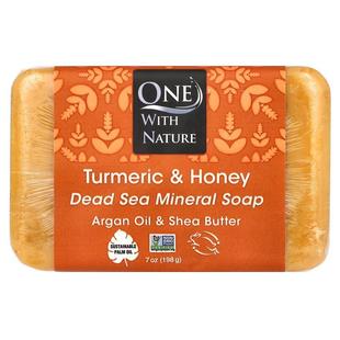 One with Nature,Dead Sea Mineral Bar Soap, Turmeric & Honey,