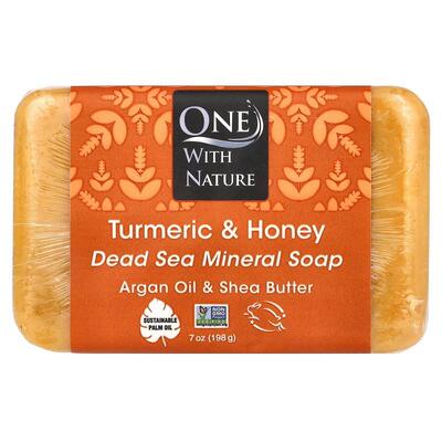 One with Nature,Dead Sea Mineral Bar Soap, Turmeric & Honey,