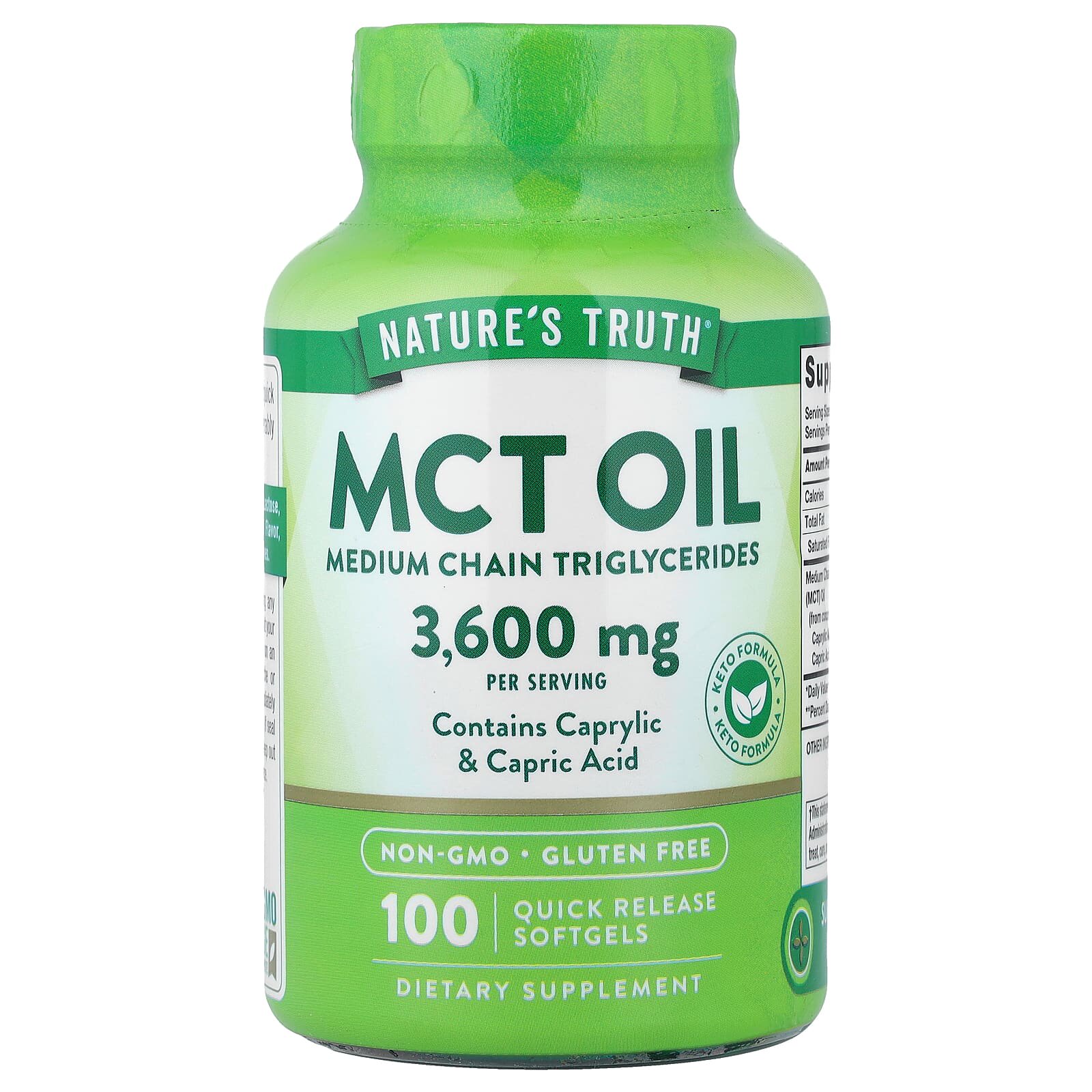 Nature's Truth中链甘油三酯油中链甘油三酯 (MCT) 和辛酸
