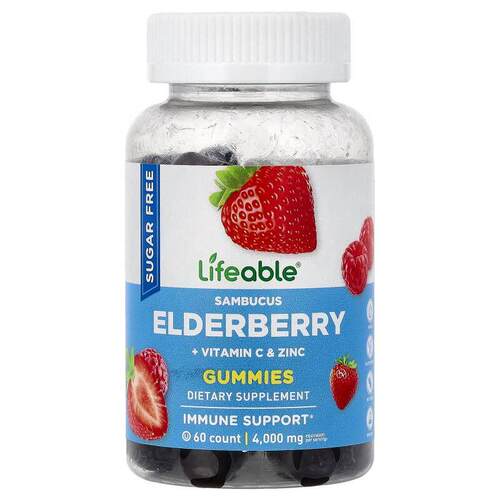 Lifeable,Sambucus Elderberry Gummies, Berry, 60 Gummies