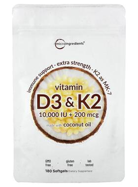 Micro Ingredients,Vitamin D3 & K2, 180 Softgels