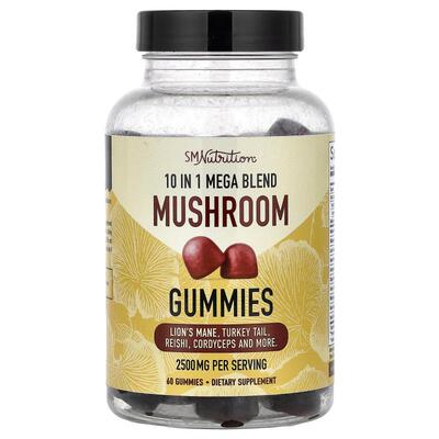 SMNutrition,10 in 1 Mega Blend Mushroom Gummies, Raspberry,