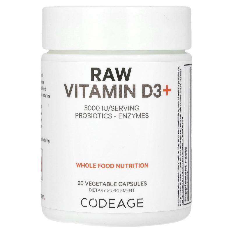 Codeage,Raw Vitamin D3+, 5,000 IU, 60 Vegetable Capsules
