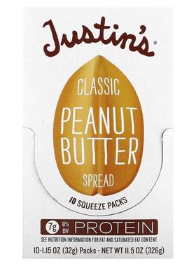 Justin's Nut Butter,经典花生酱，10包，每包1.15盎司（32克）