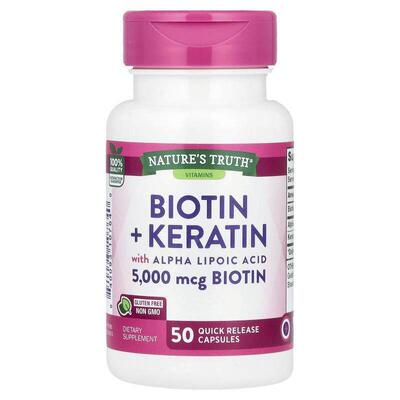 Nature's Truth,Biotin + Keratin with Alpha Lipoic Acid, 50 Q