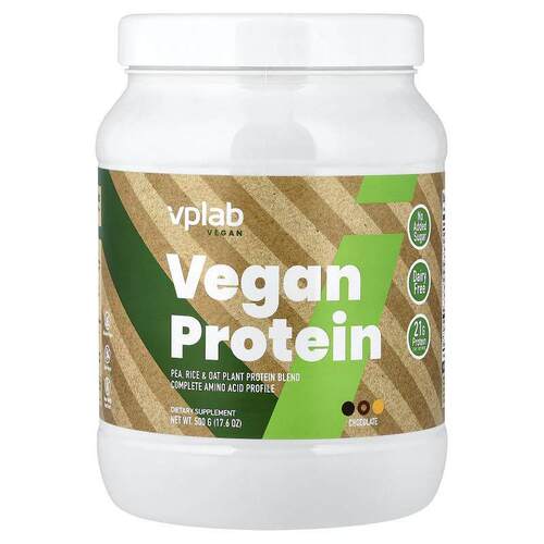 Vplab,Vegan Protein, Chocolate, 17.6 oz (500 g)