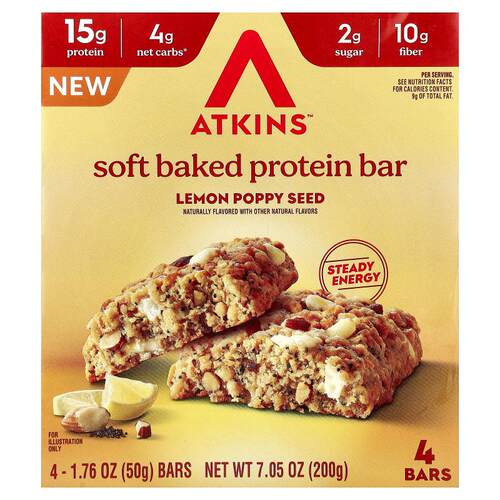 阿特金斯,Soft Baked Protein Bar, Lemon Poppy Seed