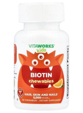 VitaWorks,Kids, Biotin, Orange, 120 Chewables