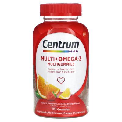 Multi+Omega-3多维生素软糖天然草莓柠檬和橙味110 粒