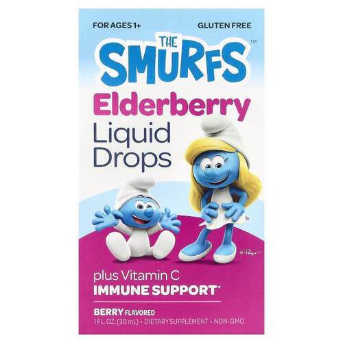 The Smurfs,Elderberry Liquid Drops, Ages 1+, Berry , 1 fl oz