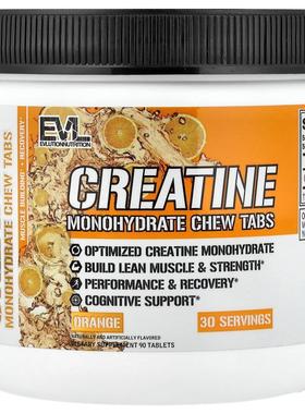 EVL,Creatine Monohydrate Chew Tabs, Orange, 90 Tablets