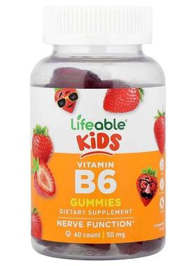 Lifeable,儿童维生素 B6 软糖，草莓味，60 粒