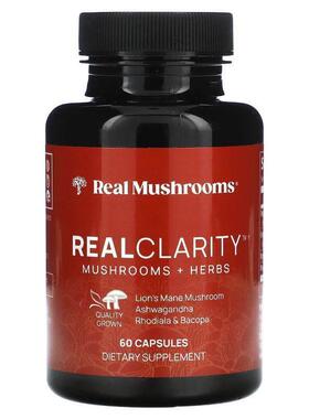 Real Mushrooms,RealClarity, Mushrooms + Herbs, 60 Capsules