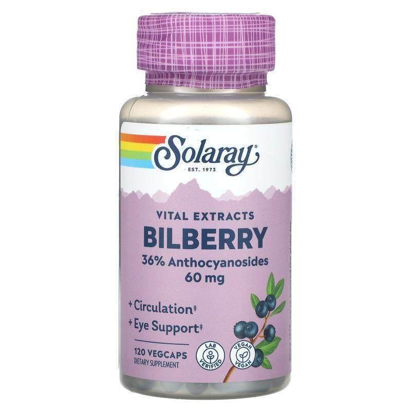 Solaray,Vital Extracts, Bilberry, 60 mg, 120 VegCaps - 实物图