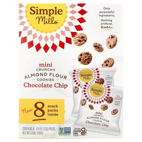 Simple Mills,Mini Crunchy Almond Flour Cookies, Chocolate Ch