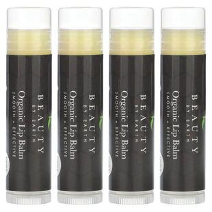 Beauty By Earth,Beeswax Lip Balm, Peppermint, 4 Tubes, 0.15