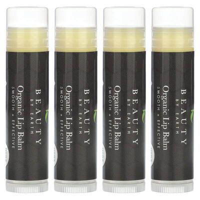 Beauty By Earth,Beeswax Lip Balm, Peppermint, 4 Tubes, 0.15