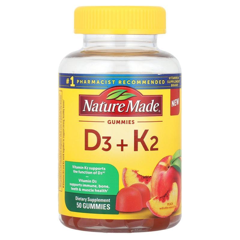 天维美,Vitamin D3 + K2 Gummies, Peach, 50 Gummies