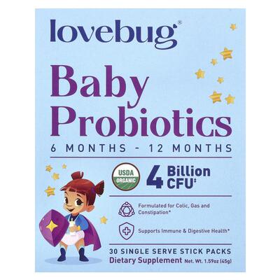LoveBug Probiotics,婴儿益生菌，6-12 个月，40 亿 CFU，30 个单