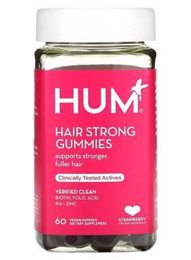 HUM Nutrition,Hair Strong Gummies, Strawberry, 60 Vegan Gumm