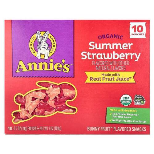 安妮兔子,Organic Bunny Fruit™ Snacks, Summer Strawberry, 10