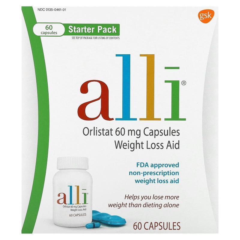 Alli,Orlistat, Weight Loss Aid, Starter Pack, 60 mg, 60 Caps