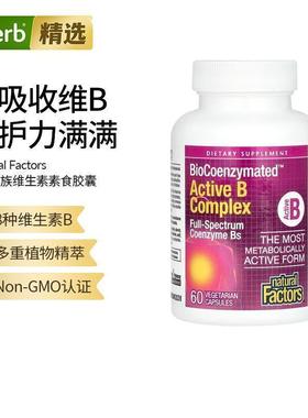 Natural Factors活性B族复合维生素VB族植物提取叶酸b12b3神经能