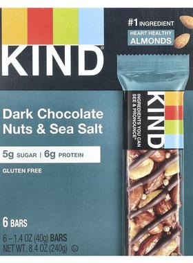 KIND Bars,蛋白棒，黑巧克力坚果和海盐，6 根，每根 1.4 盎司（4