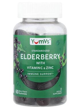 YumVs,Elderberry With Vitamin C & Zinc Gummies, Berry, 6