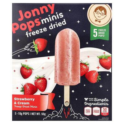 JonnyPops,Freeze Dried Minis, Strawberry & Cream, 5 Pops