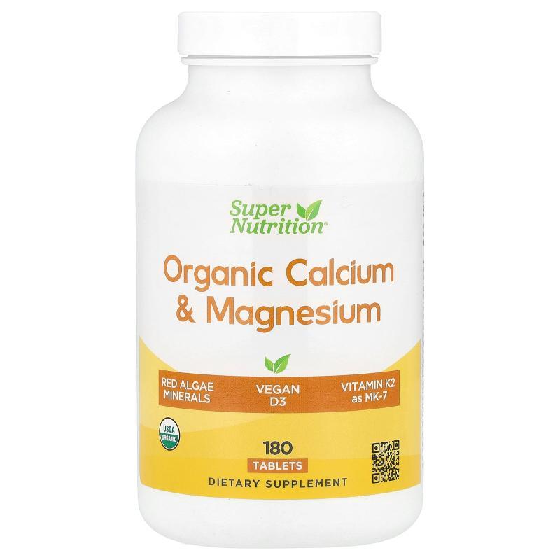 Super Nutrition,Organic Calcium & Magnesium Plus D3 &