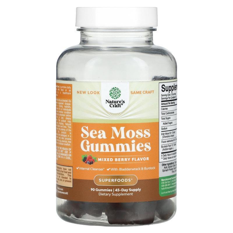 Natures Craft,Sea Moss Gummies, Mixed Berry, 90 Gummies