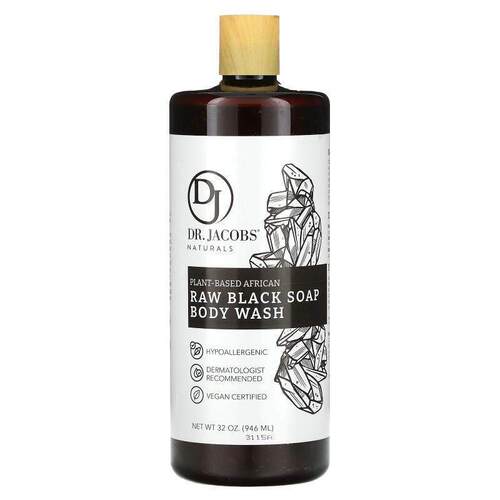 Dr. Jacobs Naturals, 植物基非洲原生黑皂沐浴露，32 盎司（946