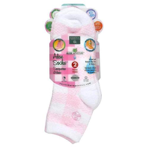 Earth Therapeutics,Aloe Moisture, Aloe Socks, Pink and White