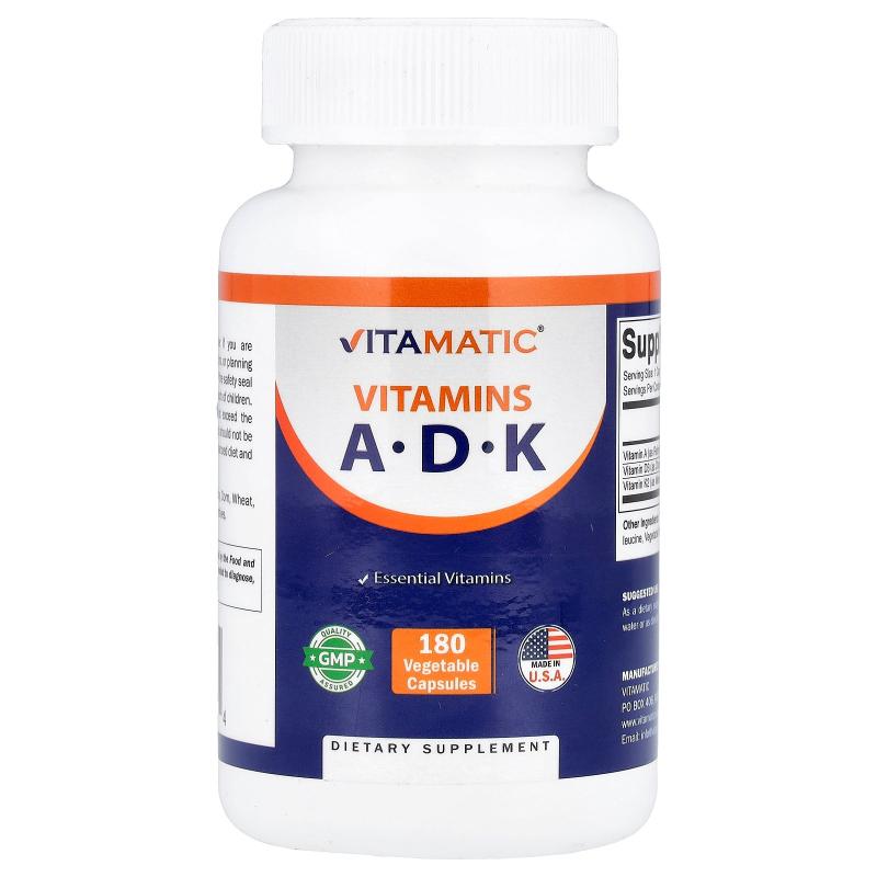 Vitamatic,Vitamins A, D, K, 180 Vegetable Capsules
