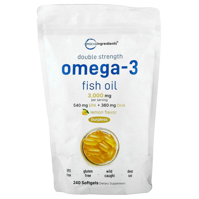 Micro Ingredients,Double Strength, Omega 3 Fish Oil, Lemon ,