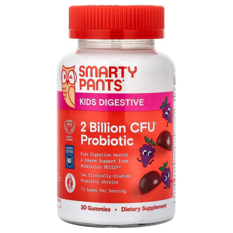 SmartyPants,Kids Digestive, Probiotic Gummies, Grape, 30 Gum