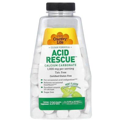 乡村生活,Acid Rescue, Calcium Carbonate, Mint, 1,000 mg, 220