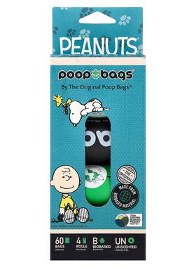 Original Poop Bags,Peanuts®, Unscented, 60 Bags