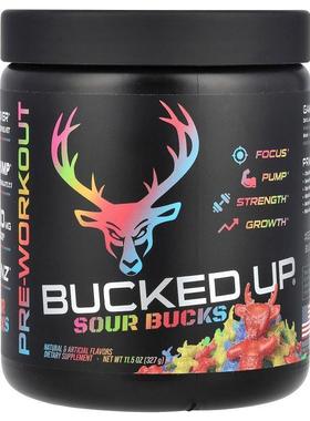 Bucked Up,Pre-Workout, Sour Bucks, Sour Gummy Candy, 11.5 oz