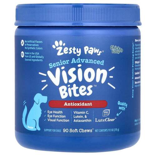 Zesty Paws,Senior Advanced, Vision Bites, For Dogs, Chicken,