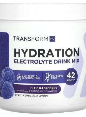 TransformHQ，补水电解质混合饮料，不含咖啡因，蓝覆盆子，5.7盎