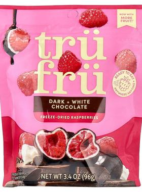 Tru Fru,Freeze-Dried Raspberries, Dark + White Chocolate, 3.